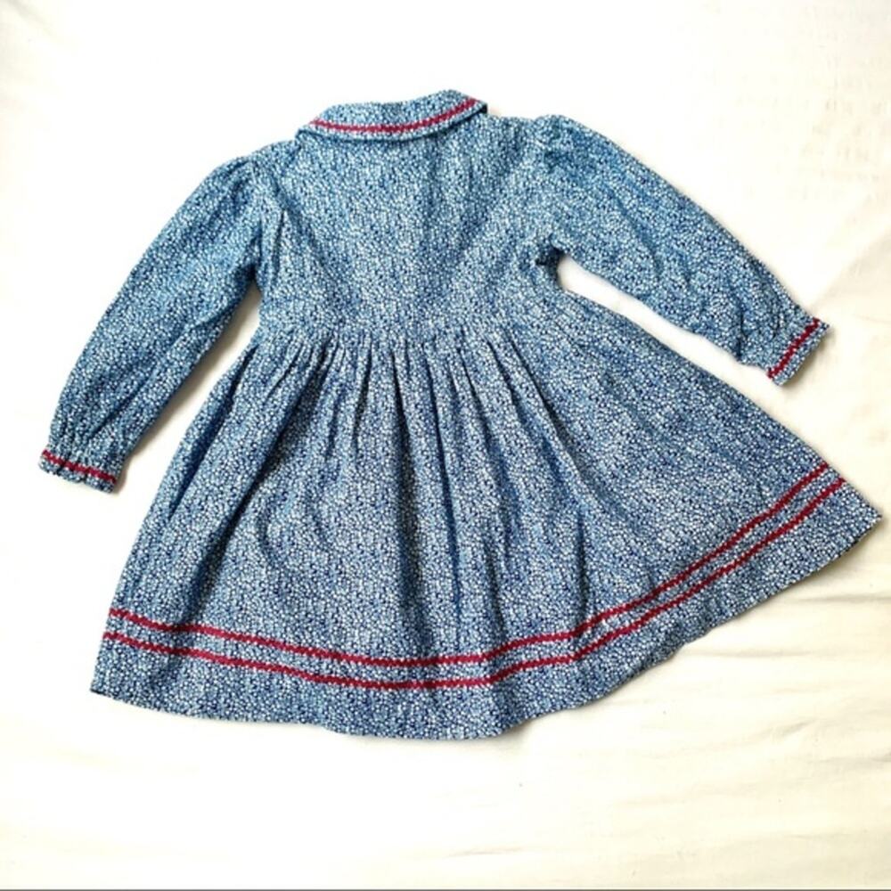 OSCAR DE LA‎ RENTA Girls Corduroy Floral Dress Size 18M Light Blue Red Collard - Picture 7 of 8